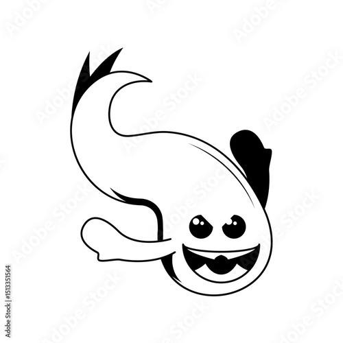 Abstract Doodle Black Line Happy Halloween Greeting Ghost Spirit Tongue Out Background. Vector Design Banner Party Invitation Template