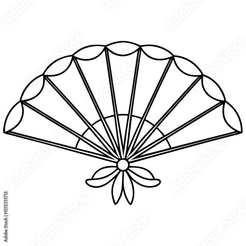Hand fan, line art, black and white, for design projects