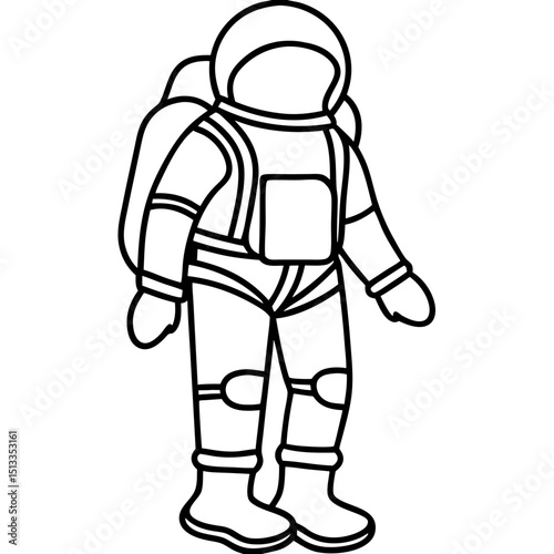 Astronaut suit illustration, line art style, black and white, for educational purposes