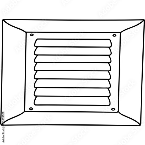 Square ventilation grille, simple line drawing, black and white, for blueprints