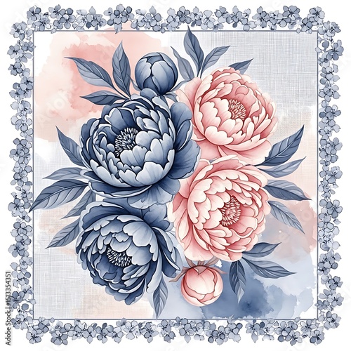 Fototapeta Naklejka Na Ścianę i Meble -  Watercolor peony floral bouquet design beautiful flowers illustration botanical art decoration pattern 100