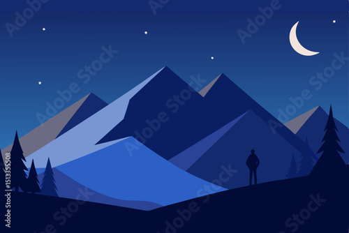 night landscape with mountains
