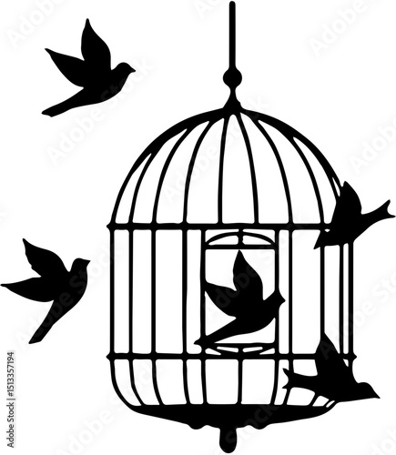 vector illustration of bird and cage
