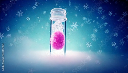 3D Illustration of Egg Freezing and Cryopreservation. Stem Cell Freezing and Preservation. Medical Illustration. 