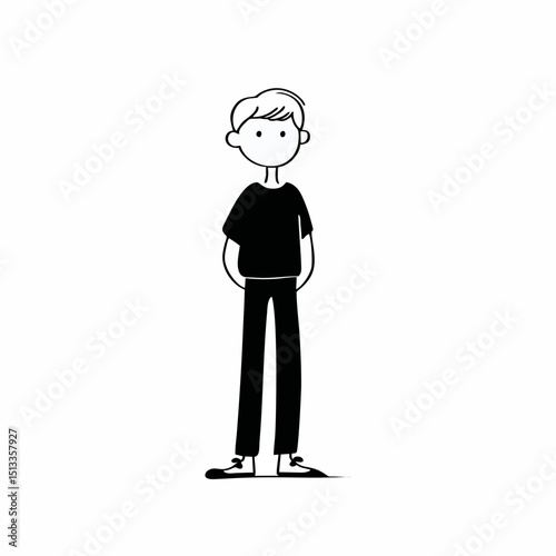 a boy, Black and white simple vector line drawin