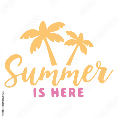palm trees, tropical, summer, text, typography, yellow, pink, calligraphy, handdrawn, digital art
