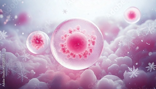 3D Illustration of Egg Freezing and Cryopreservation. Stem Cell Freezing and Preservation. Medical Illustration. 