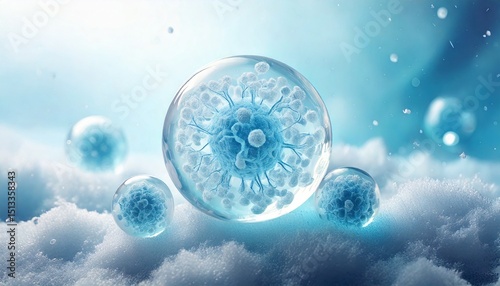 3D Illustration of Stem Cell Freezing and Preservation. Egg Freezing and Cryopreservation. Medical Illustration. 