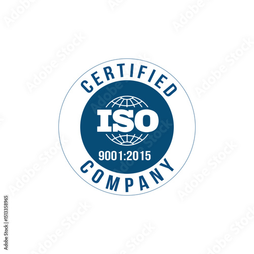 ISO Certified Company 9001 to 2015 Blue Stamp Vector Icon