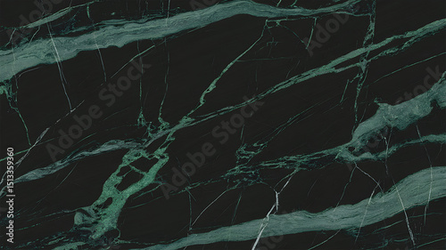 Full-frame 2D dark green marble slab with black base and green shimmering veins.