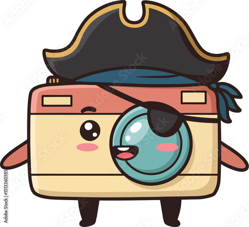 Simple Vector of Cute Camera Dressed as a Pirate with Eye Patch