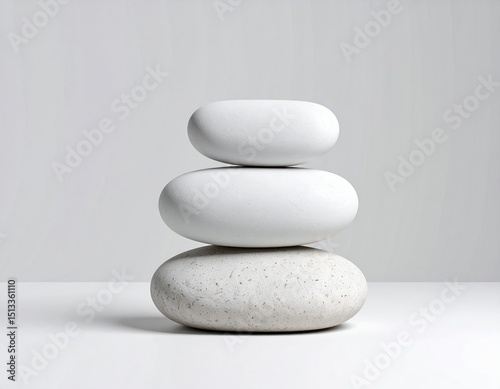 Balanced Stack of Speckled White Stones on White Background photo