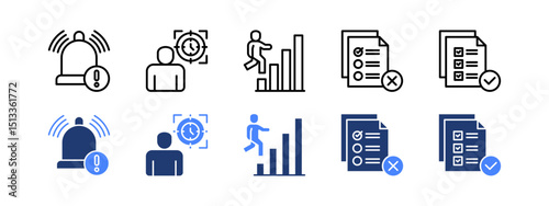Notes and task icon set with Notification, Focus Time, Effort, Unfinished, Task Completed.