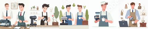 vector of a young man being a barista