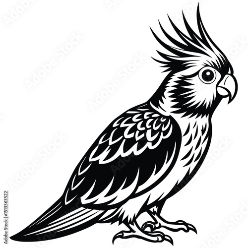 A striking vector illustration of a wild bird of prey, perhaps an eagle or hawk, perched on a branch with powerful wings, perfect for a nature or animal art design
