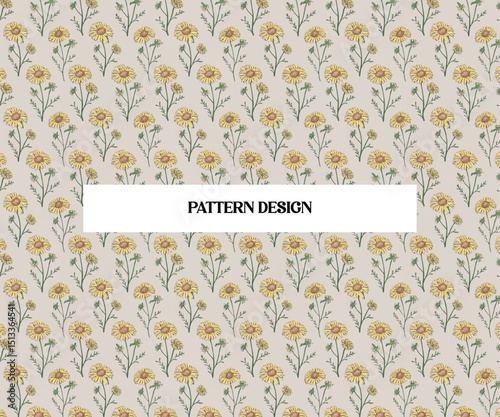 Seamless Floral Pattern with Hand-Drawn Leaves and Blooms – Vintage Botanical Background