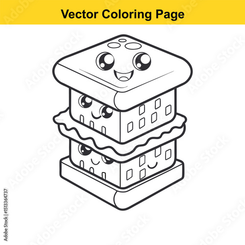 Adorable Stacked Burger Coloring Page Fun Vector Illustration for Kids