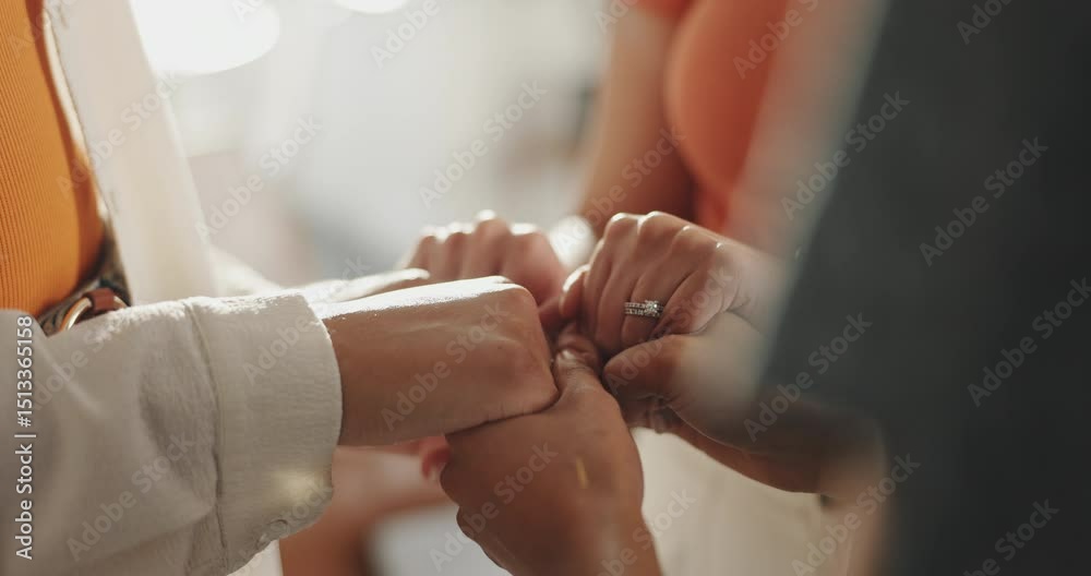 custom made wallpaper toronto digitalPraying, group and holding hands for faith, church or closeup of Christian friends, unity or belief. Worship, together and people with comfort for bible study, religion and respect for Jesus Christ