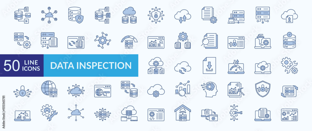 Obraz premium Data inspection icon collection set with data variety, data protection, data collection, data center, network security