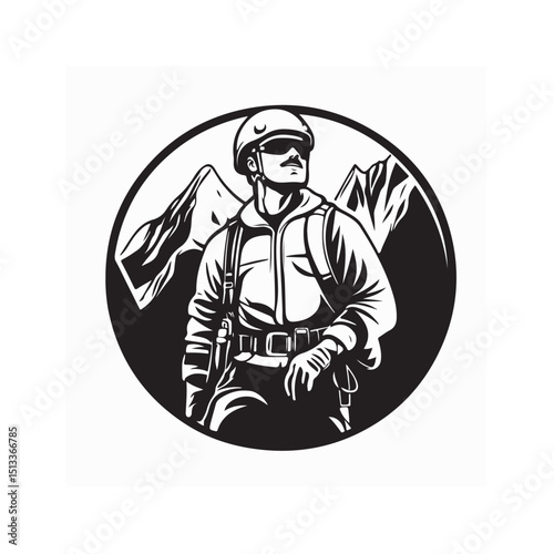 A man is hiking up a mountain with a mountain in the background vector image