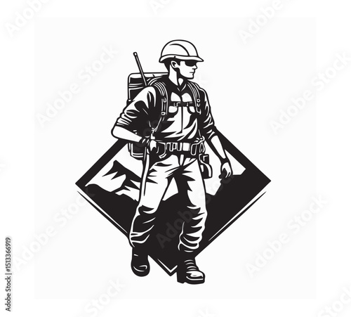 A man is hiking up a mountain with a mountain in the background vector image