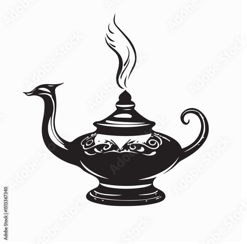 Arabian Magic Lamp Silhouette Vector Image Isolated on white background.