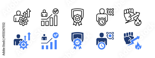Personal growth icon set with Self Improvement, Self Actualization, Authenticity, Discipline, Motivation.