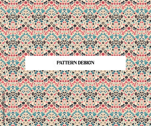 Seamless Cute Pet Pattern – Animal Faces, Paws, and Bones on Playful Background

