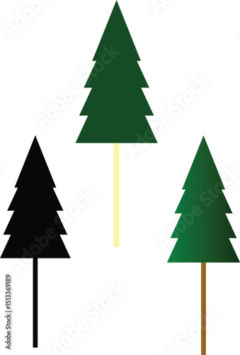 A festive set of green pine Christmas trees with snow and a star for winter holiday celebration design