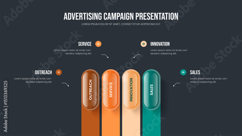Modern Profile Presentation Design Vector Illustration. Marketing Forecast Four Element Infographic Frame Layout. Investor Solution 4 Option Diagram Slideshow Template.
