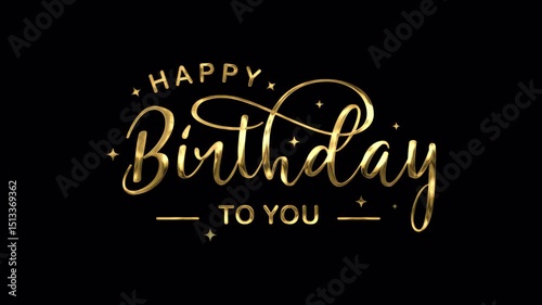 Happy Birthday to you Handwritten golden text animation with sparkling light effects for video opening elements and celebration on alpha channel Transparent background