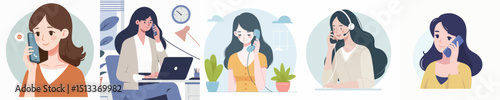 vector of a woman on the phone