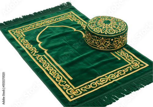 Prayer Mat and Tasbih Set A Peaceful Green isolated on transparent baackground