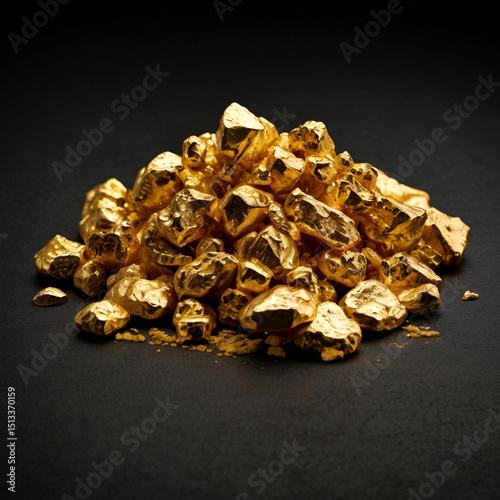 A heap of gold, a pile of raw gold stones. Golden nuggets. Golden stone on a black background. Financial banking business concept. The price of gold is rising, trading.