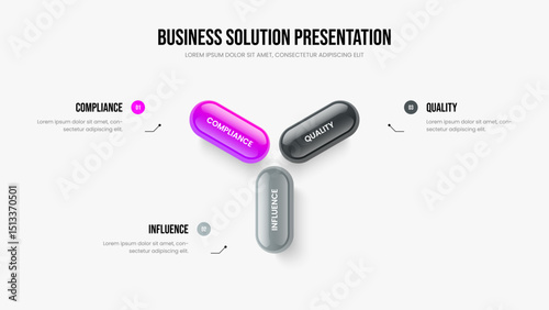 Professional Forecast Presentation Template Vector Illustration. Visual Visualization 3 Element Diagram Slide Design. Corporate Analysis Three Option Infographic Slideshow Layout.
