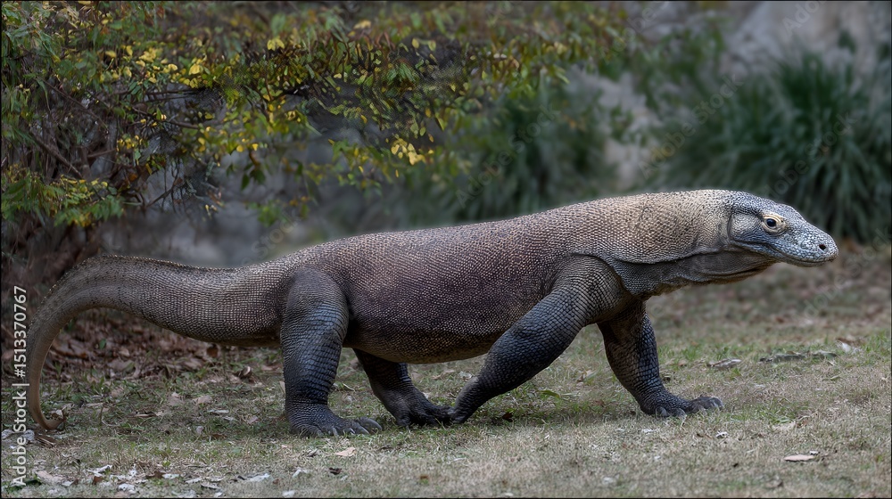 Obraz premium Komodo dragon walking with heavy tail