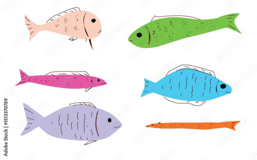Naklejka premium group set fish with various color and shape illustration design