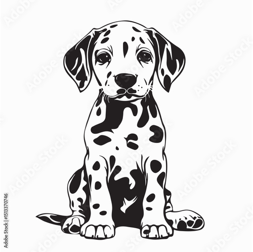 Front View Of A Dalmatian Puppy Sitting Facing Image vector isolated on white background.