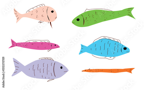 group set fish with various color and shape illustration design 