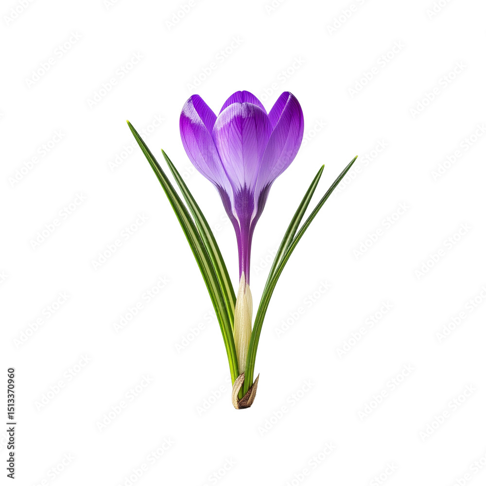 Fototapeta premium Stunning purple crocus flower isolated on shot bloom on transparent background