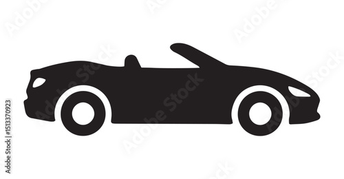 Black sports car silhouette vector design showing a sleek convertible side profile.  Modern wheels and aerodynamic curves, perfect for automotive logos, car dealership graphics, and racing themes.