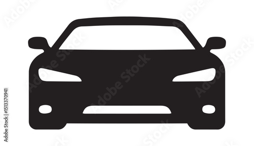 Modern sleek car silhouette vector design front view icon. Black and white minimalistic automobile illustration for logos, branding, web design, automotive industry,  and vehicle graphic.