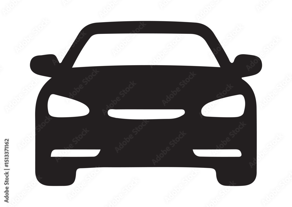 Obraz premium Front View Modern Passenger Car Silhouette Icon. Automobile Transport Icon Black and White