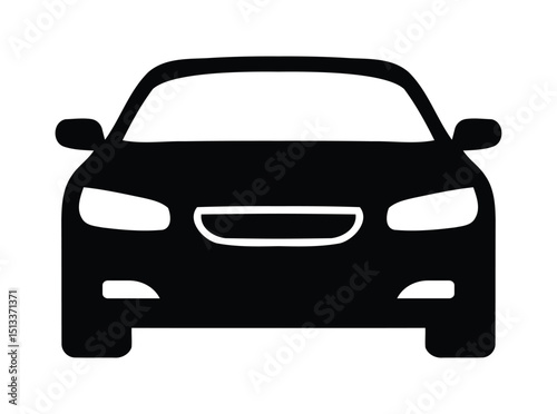 Modern sleek car silhouette vector design front view icon. Black and white minimalistic automobile illustration for logos, branding, web design, automotive industry,  and vehicle graphic.