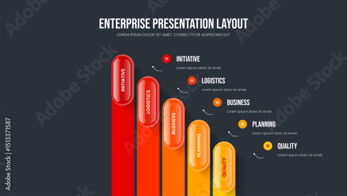 Product Solution 5 Element Diagram Slide Layout. Creative Briefing Presentation Design Vector Illustration. Consulting Showcase Five Step Infographic Slideshow Template.