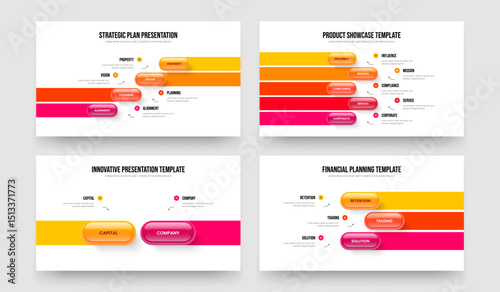 Project Performance Four Five Two Three Step Infographic Slideshow Layout Vector Illustration Bundle. Digital Innovation 4 5 2 3 Element Diagram Frame Design Set.