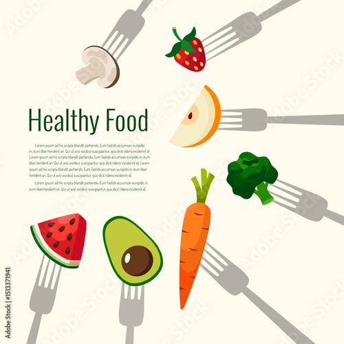 Fruits and vegetables on forks vector illustration