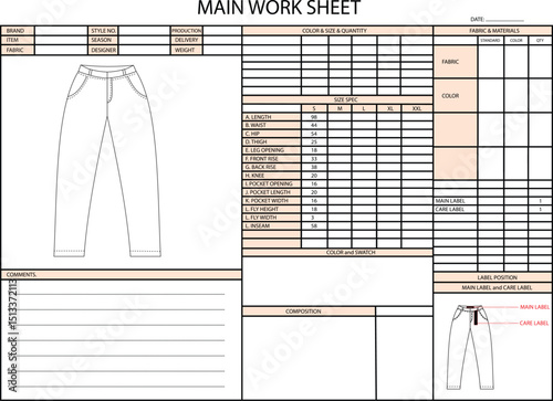 PANT SPEC SHEET ILLUSTRATION FOR FASHION DESIGN