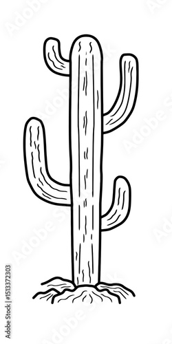 Hand drawn saguaro cactus vector illustration. Sketch style desert cactus isolated on white background