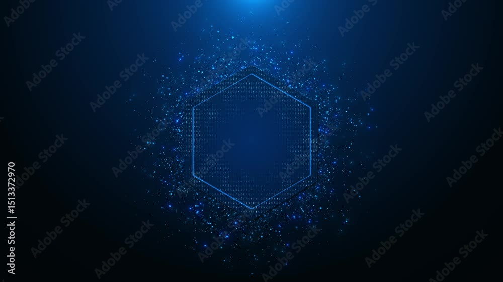 Blue rectangle flying particles Animation concept product presentation, mock up. Luxury Backdrop Frame Title Border title text copy space. Blank vip shiny backdrop. Casino royal or grand hotel logo